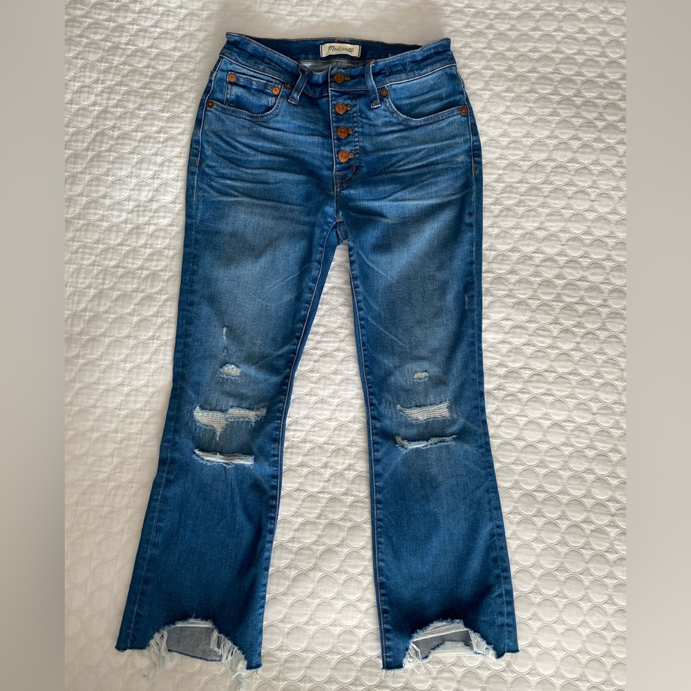 Madewell Distressed Cali Demi Boot Button Fly Raw Hem Size 25